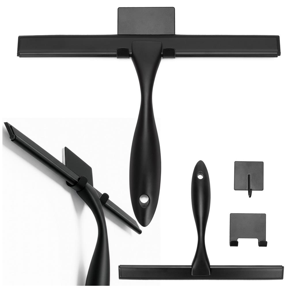 Racleta pentru baie din inox cu suport adeziv, lama 25 cm, finisaj mat negru - imagine 3