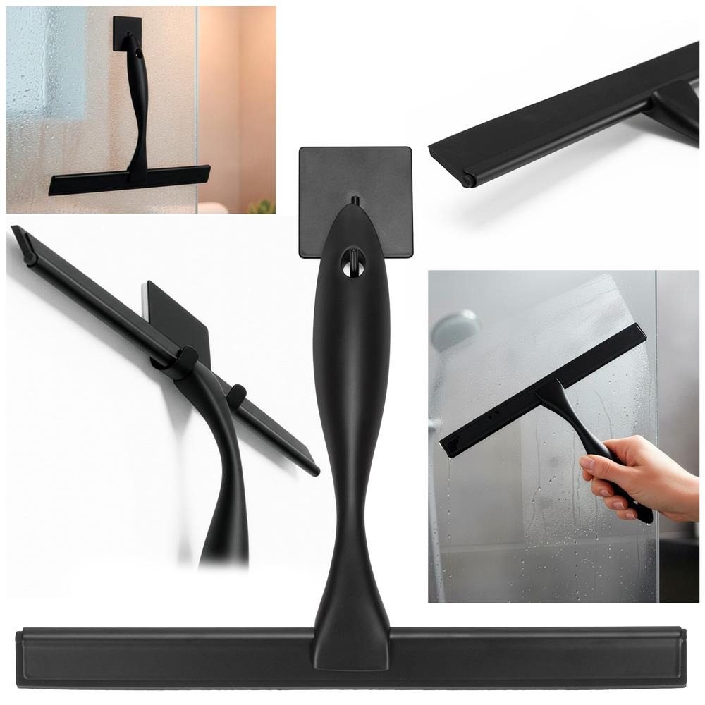 Racleta pentru baie din inox cu suport adeziv, lama 25 cm, finisaj mat negru - imagine 4