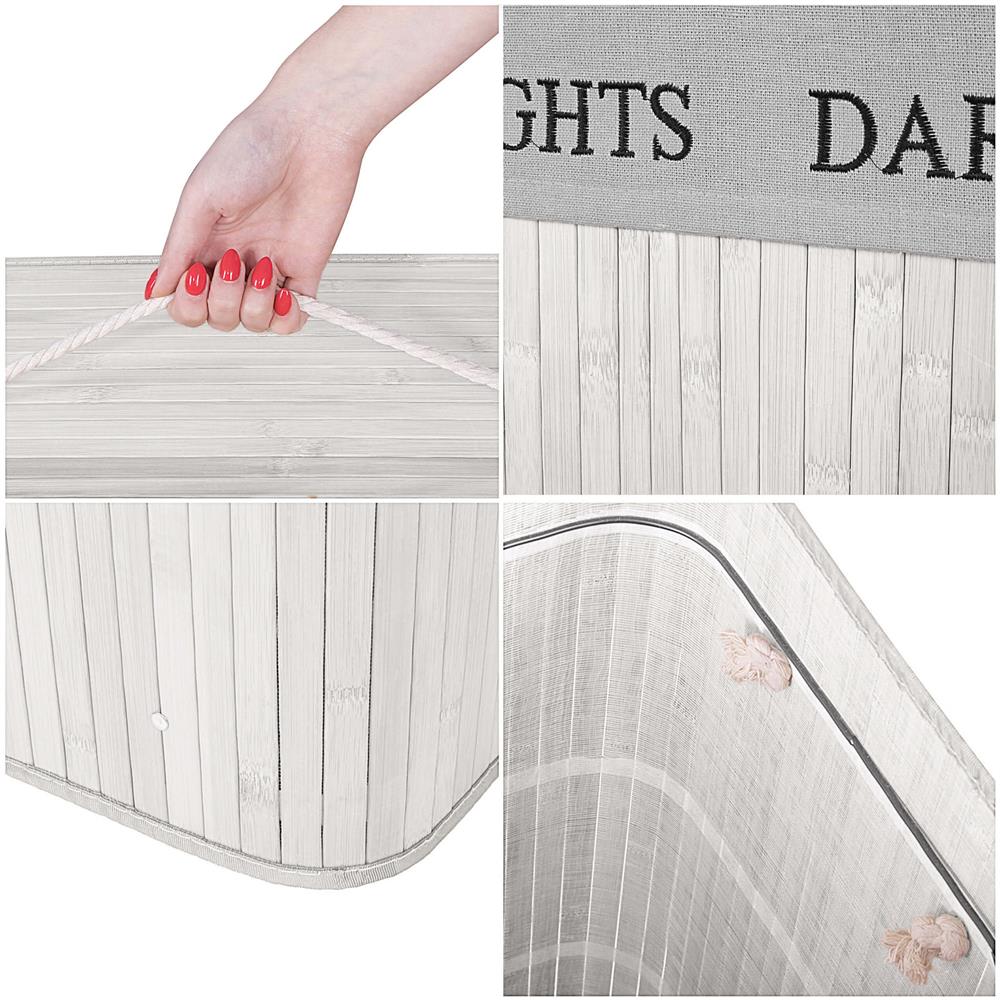 Cos pentru rufe din bambus, pliabil, cu 2 compartimente, volum 105 L, 63x52x33 cm, alb si gri - imagine 22