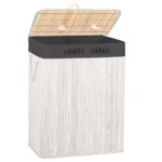 Cos pentru rufe din bambus, pliabil, cu 2 compartimente, volum 105 L, 63x52x33 cm, alb si gri inchis