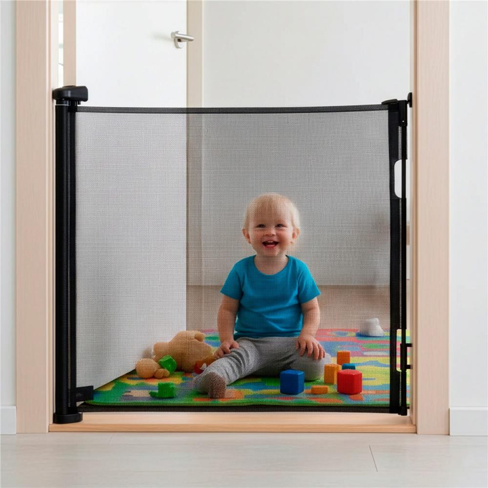 Poarta de siguranta retractabila si extensibila, pentru copii sau animale de companie, 162x86 cm, negru - imagine 7