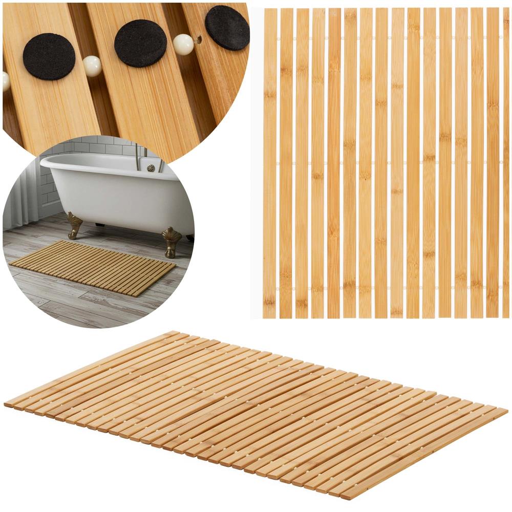 Covor antiderapant din bambus pentru baie, lamele orizontale, 50x80 cm, maro natur - imagine 3
