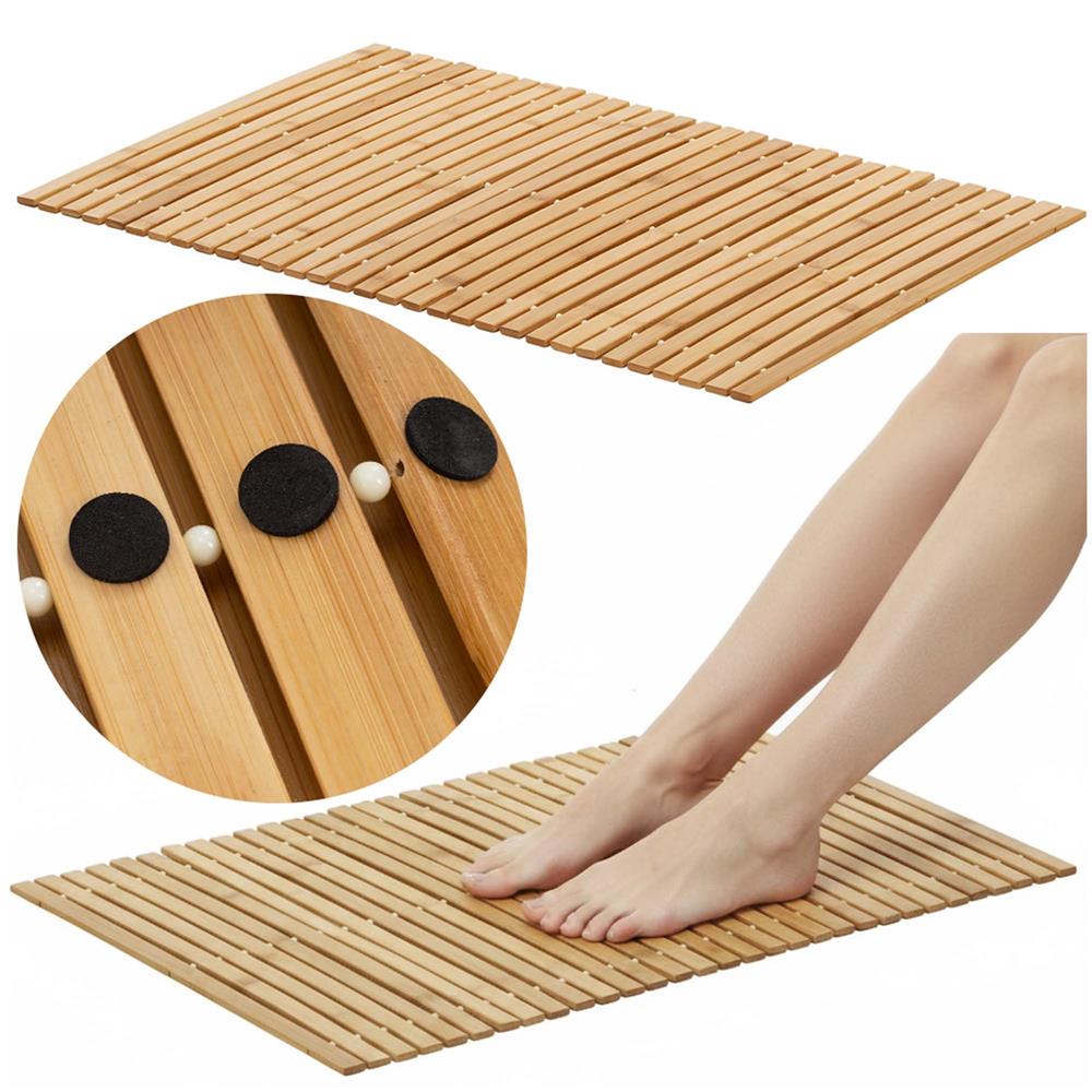 Covor antiderapant din bambus pentru baie, lamele orizontale, 50x80 cm, maro natur - imagine 5