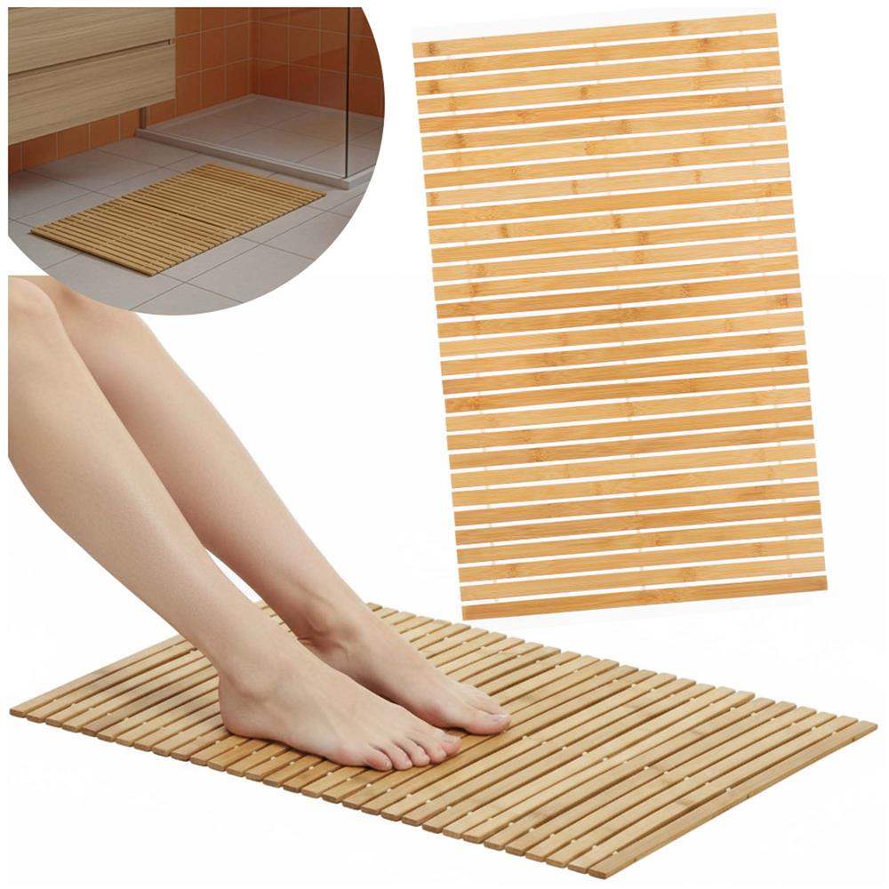 Covor antiderapant din bambus pentru baie, lamele orizontale, 50x80 cm, maro natur - imagine 6
