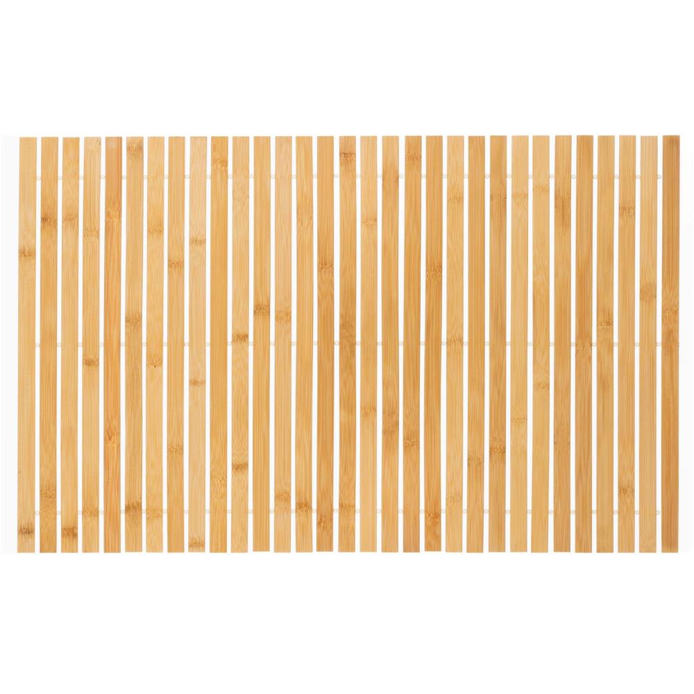 Covor antiderapant din bambus pentru baie, lamele orizontale, 50x80 cm, maro natur