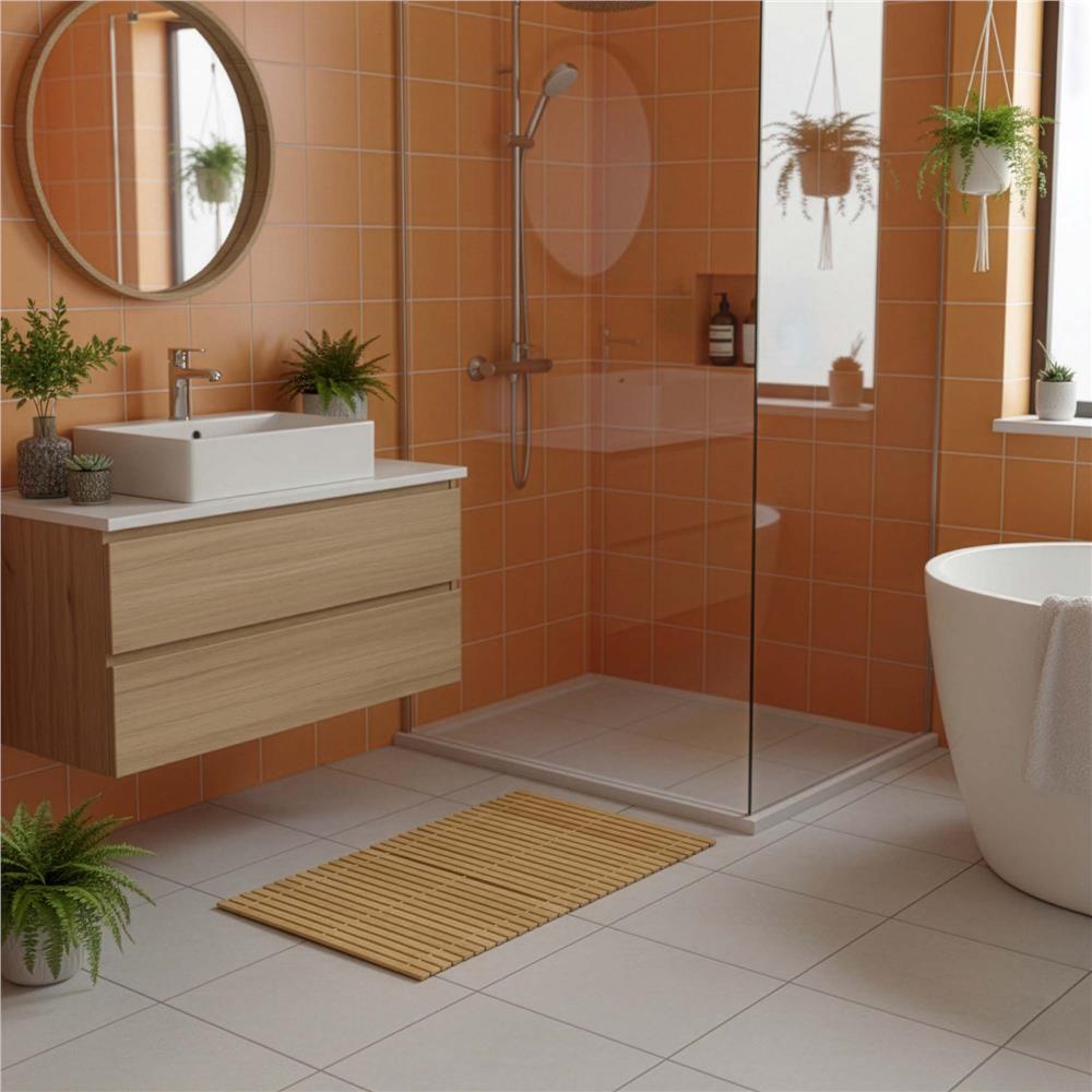 Covor antiderapant din bambus pentru baie, lamele orizontale, 50x80 cm, maro natur - imagine 8