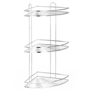 Etajera de colt pentru dus, cu 3 polite, montaj pe perete, inox, 25x25x59 cm, argintiu