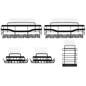 Set 5 polite metalice pentru dus cu montaj autoadeziv, inox, negru mat