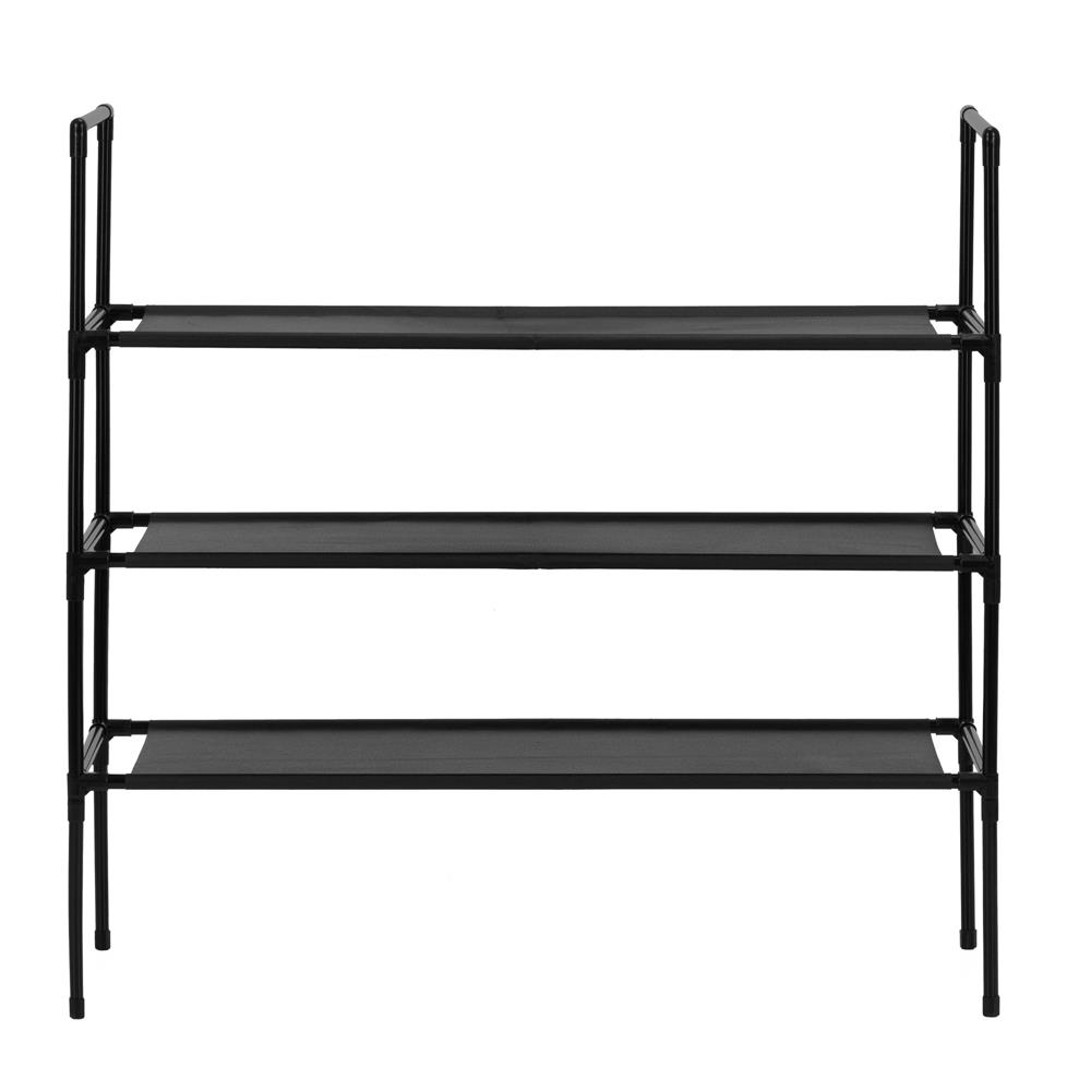 Raft pantofi cu 3 polite, structura metalica si rafturi textile, 72x28x70 cm, negru - imagine 11