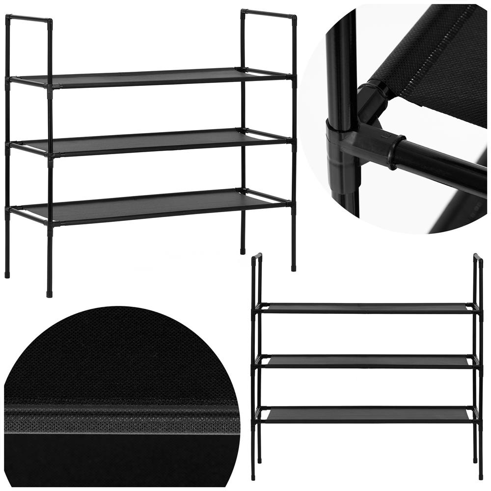 Raft pantofi cu 3 polite, structura metalica si rafturi textile, 72x28x70 cm, negru - imagine 4