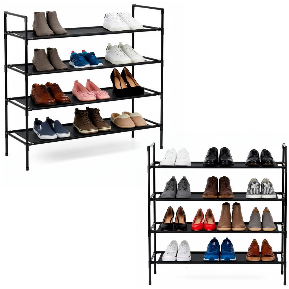 Raft pantofi cu 4 polite, structura metalica si rafturi textile, 72x28x75 cm, negru - imagine 2