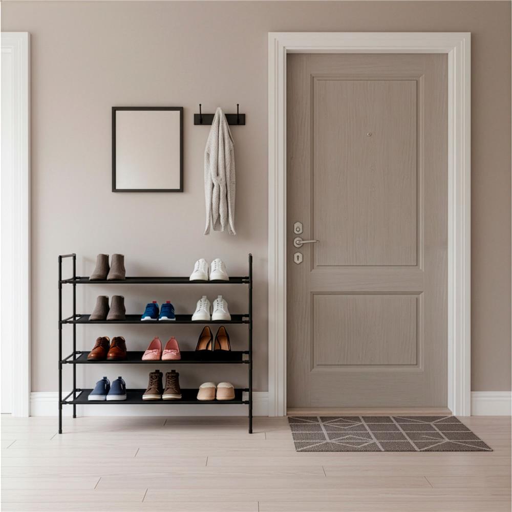 Raft pantofi cu 4 polite, structura metalica si rafturi textile, 72x28x75 cm, negru - imagine 12