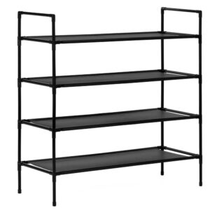 Raft pantofi cu 4 polite, structura metalica si rafturi textile, 72x28x75 cm, negru