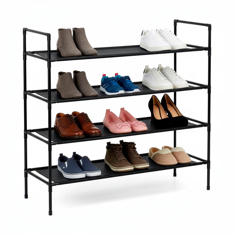 Raft pantofi cu 4 polite, structura metalica si rafturi textile, 72x28x75 cm, negru - imagine 16