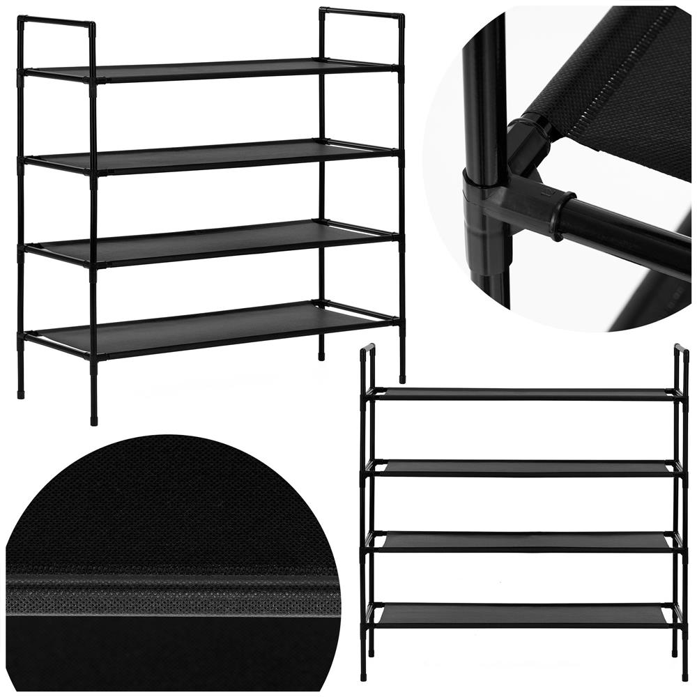 Raft pantofi cu 4 polite, structura metalica si rafturi textile, 72x28x75 cm, negru - imagine 4