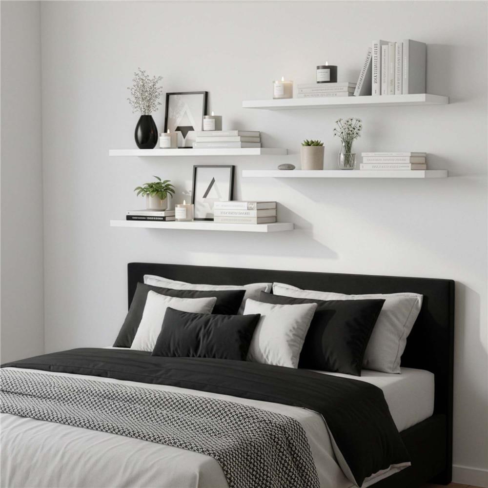 Set 4 rafturi supendate de perete, MDF cu suport metalic ingropat, 40x15 cm, alb - imagine 3