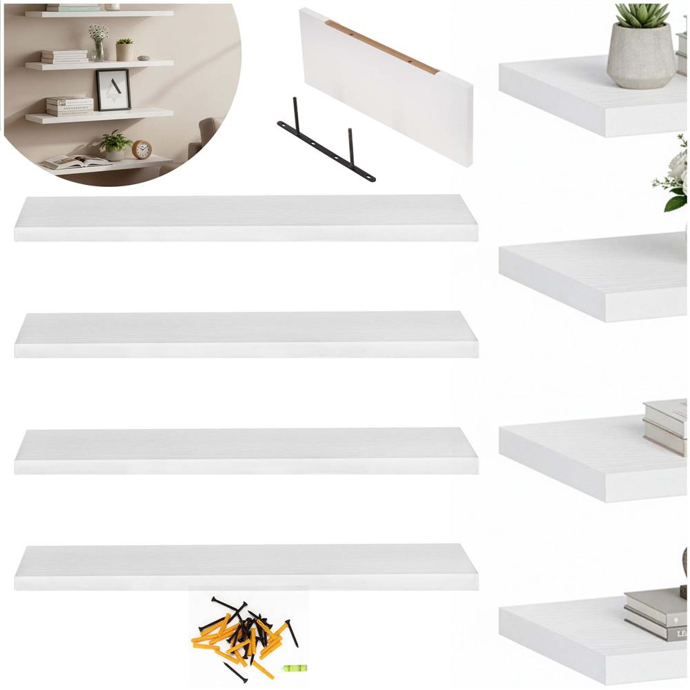 Set 4 rafturi supendate de perete, MDF cu suport metalic ingropat, 40x15 cm, alb - imagine 7