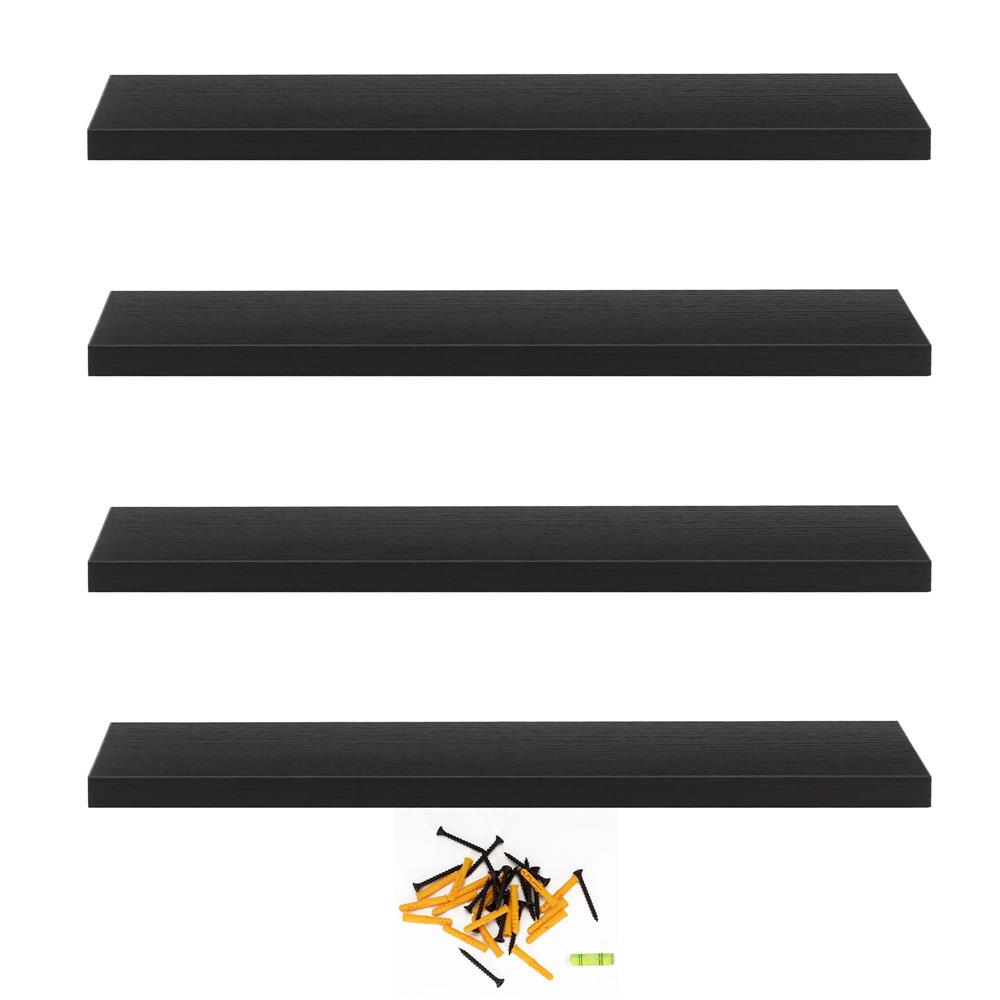 Set 4 rafturi supendate de perete, MDF cu suport metalic ingropat, 40x15 cm, negru - imagine 2