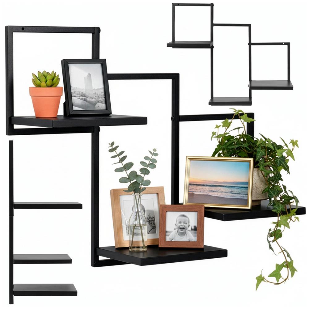 Raft de perete cu 3 polite din MDF si cadru metalic, 58x21x50 cm, negru - imagine 3