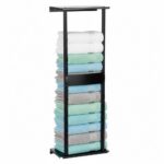 Raft metalic pentru prosoape, structura cu finisaj mat, accesorii montaj incluse, 31x15x77 cm, negru