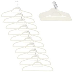 Set de 20 de umerase pentru haine, din velur, cu carlig rotativ, 45x23 cm, ecru