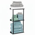 Raft metalic pentru prosoape, structura cu finisaj mat, accesorii montaj incluse, 25x16x76 cm, negru