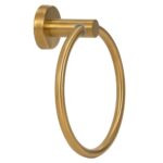 Suport metalic tip inel pentru prosop, inox cu finisaj lucios, diametru 17 cm, accesorii montaj incluse, auriu