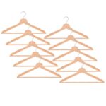 Set de 10 umerase din lemn cu carlig cromat rotativ, forma ergonomica, 43x21 cm, maro natur