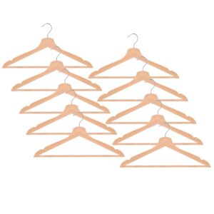 Set de 10 umerase din lemn cu carlig cromat rotativ, forma ergonomica, 43x21 cm, maro natur