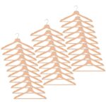 Set de 30 umerase din lemn cu carlig cromat rotativ, forma ergonomica, 43x21 cm, maro natur