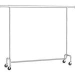 SONGMICS Suport haine cu roti, bara extensibila pentru umerase, structura metalica sarcina mare, 45x160-200x163 cm, argintiu