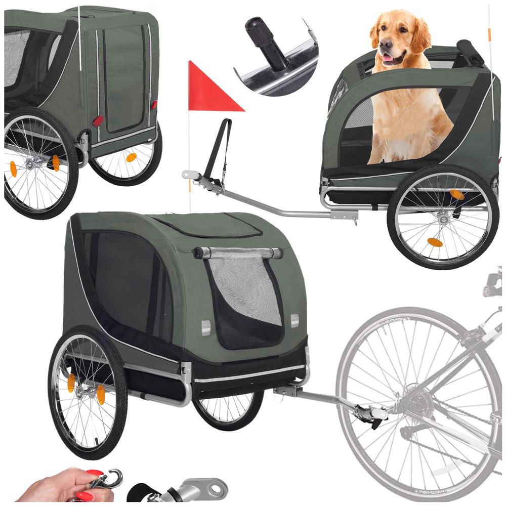 Remorca bicicleta pentru transport animale, cu acoperis impermeabil, maxim 40 kg, verde si negru - imagine 2