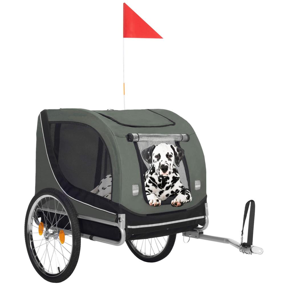 Remorca bicicleta pentru transport animale, cu acoperis impermeabil, maxim 40 kg, verde si negru - imagine 11