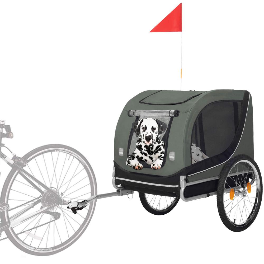 Remorca bicicleta pentru transport animale, cu acoperis impermeabil, maxim 40 kg, verde si negru - imagine 15