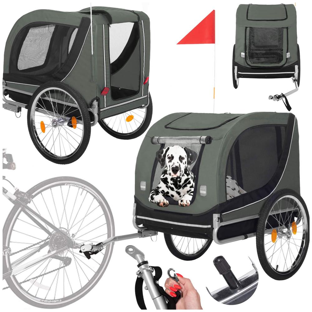Remorca bicicleta pentru transport animale, cu acoperis impermeabil, maxim 40 kg, verde si negru - imagine 5