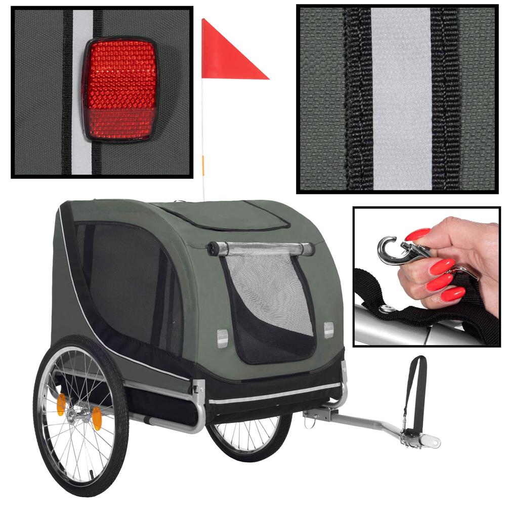 Remorca bicicleta pentru transport animale, cu acoperis impermeabil, maxim 40 kg, verde si negru - imagine 9