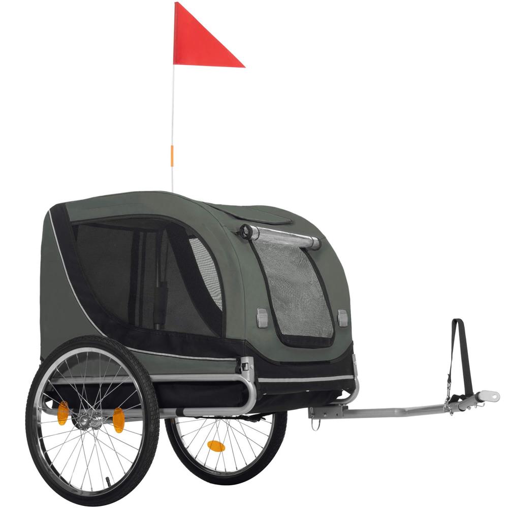 Remorca bicicleta pentru transport animale, cu acoperis impermeabil, maxim 40 kg, verde si negru - imagine 10