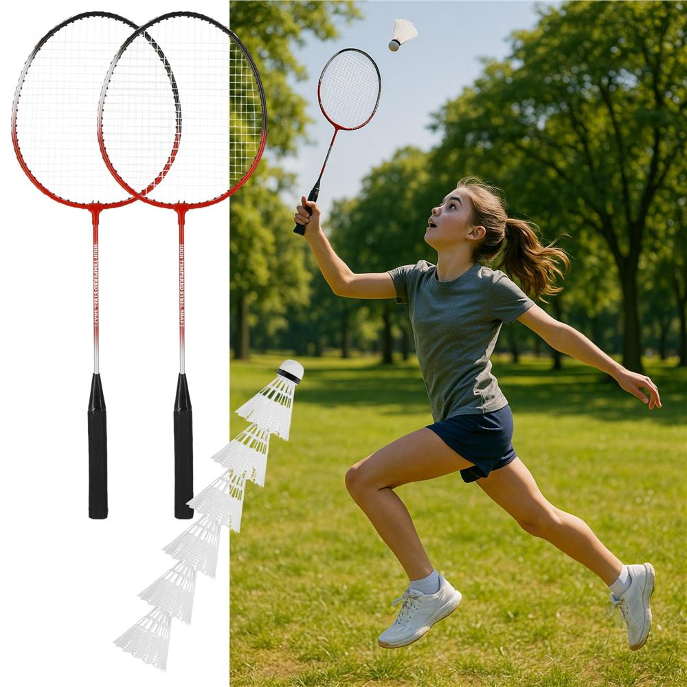 Set badminton 9 piese, 2 rachete metalice, 6 fluturasi si husa, 66 cm, multicolor - imagine 18