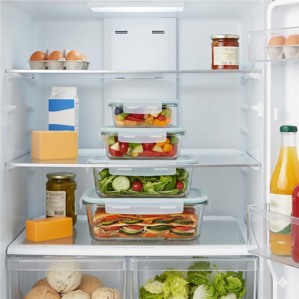 Set 4 recipiente din sticla termorezistenta, cu capac etans, BPA free, 350ml / 600ml / 1000ml / 1450ml , transparent - imagine 9