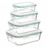 Set 4 recipiente din sticla termorezistenta, cu capac etans, BPA free, 350ml / 600ml / 1000ml / 1450ml , transparent