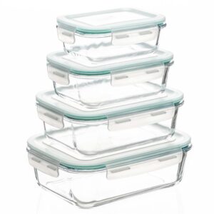 Set 4 recipiente din sticla termorezistenta, cu capac etans, BPA free, 350ml / 600ml / 1000ml / 1450ml , transparent