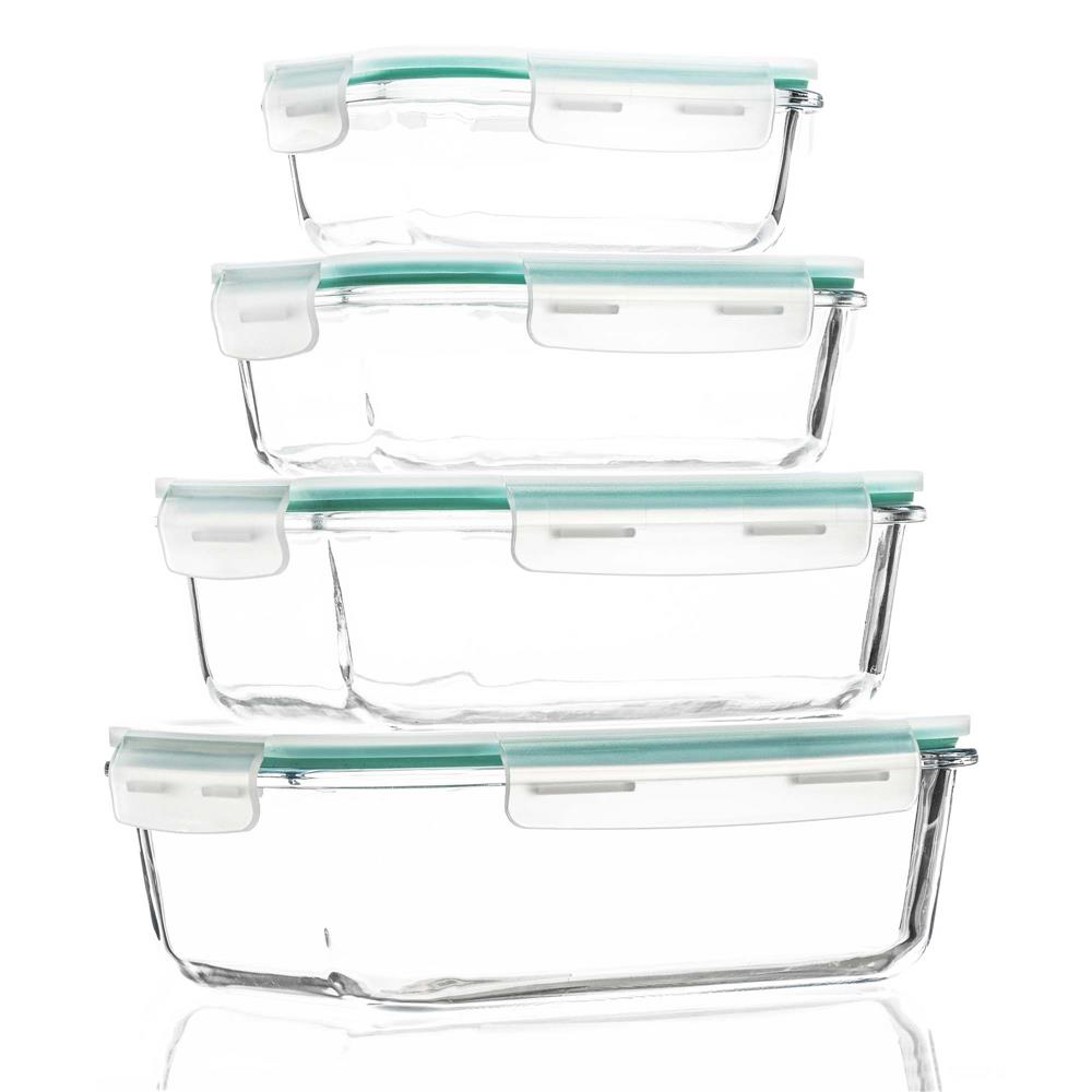 Set 4 recipiente din sticla termorezistenta, cu capac etans, BPA free, 350ml / 600ml / 1000ml / 1450ml , transparent - imagine 2