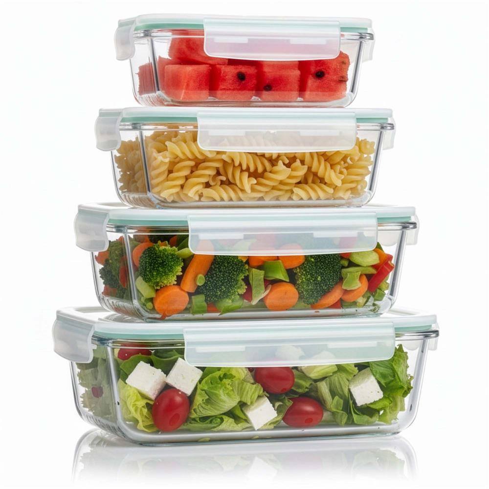 Set 4 recipiente din sticla termorezistenta, cu capac etans, BPA free, 350ml / 600ml / 1000ml / 1450ml , transparent - imagine 3