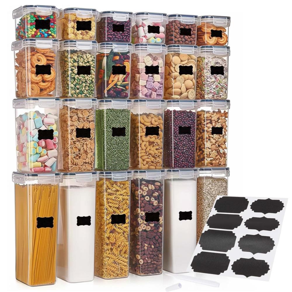 Set 24 recipiente ermetice pentru depozitarea alimentelor, cu capacitati de 0,8 L, 1,4 L, 2 L si 2,8 L, capace etanse, compatibile cu microunde, congelator si masina de spalat vase, transparent si gri - imagine 2