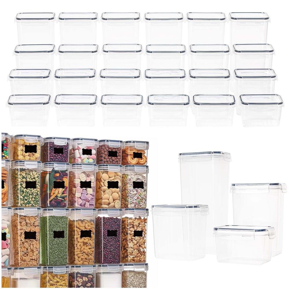 Set 24 recipiente ermetice pentru depozitarea alimentelor, cu capacitati de 0,8 L, 1,4 L, 2 L si 2,8 L, capace etanse, compatibile cu microunde, congelator si masina de spalat vase, transparent si gri - imagine 3