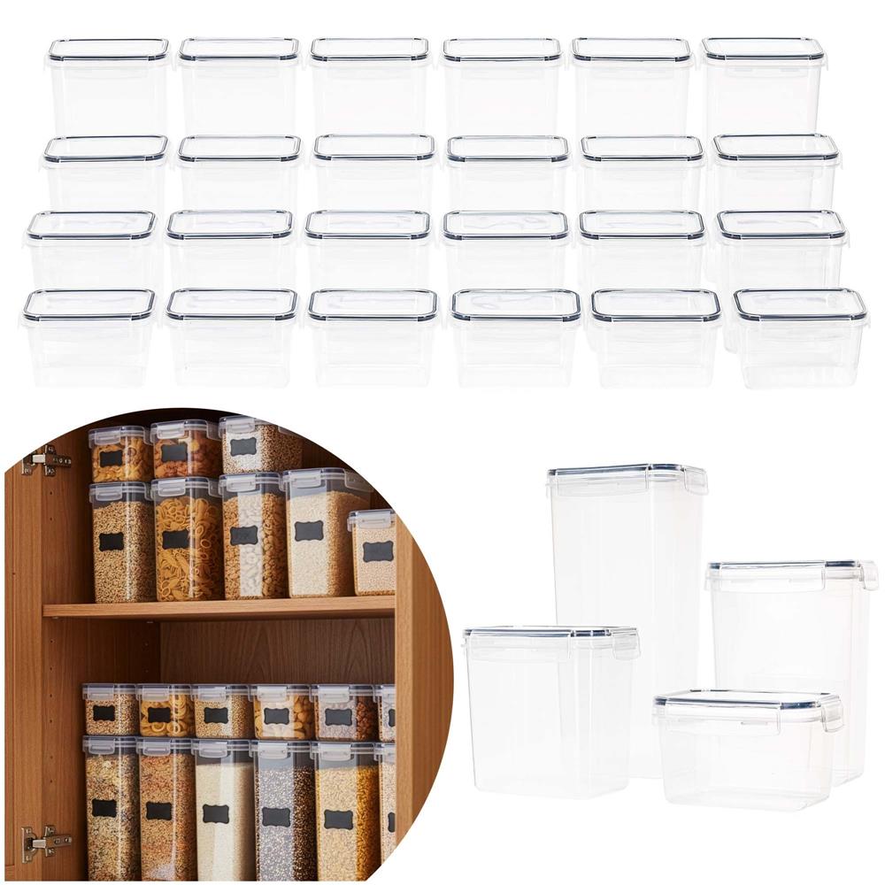 Set 24 recipiente ermetice pentru depozitarea alimentelor, cu capacitati de 0,8 L, 1,4 L, 2 L si 2,8 L, capace etanse, compatibile cu microunde, congelator si masina de spalat vase, transparent si gri - imagine 4