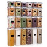 Set 24 recipiente ermetice pentru depozitarea alimentelor, cu capacitati de 0,8 L, 1,4 L, 2 L si 2,8 L, capace etanse, compatibile cu microunde, congelator si masina de spalat vase, transparent si gri