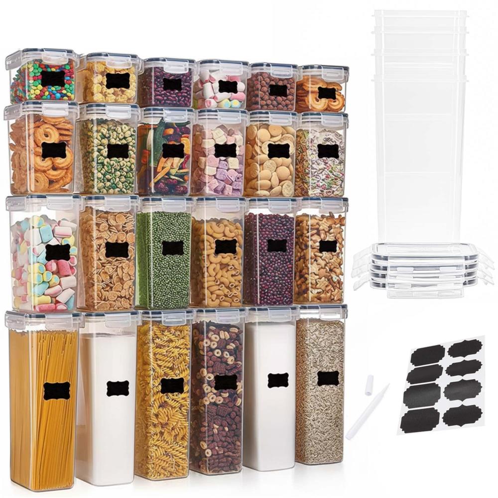 Set 24 recipiente ermetice pentru depozitarea alimentelor, cu capacitati de 0,8 L, 1,4 L, 2 L si 2,8 L, capace etanse, compatibile cu microunde, congelator si masina de spalat vase, transparent si gri - imagine 5