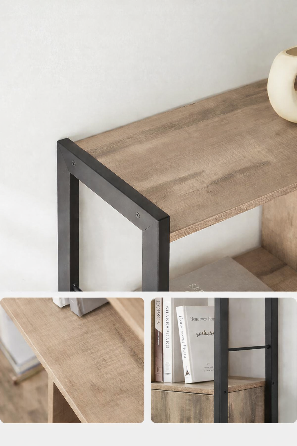 VASAGLE Biblioteca cu 4 rafturi si dulap inferior cu 2 usi, stil industrial, 74x30x155cm, stejar - imagine 3