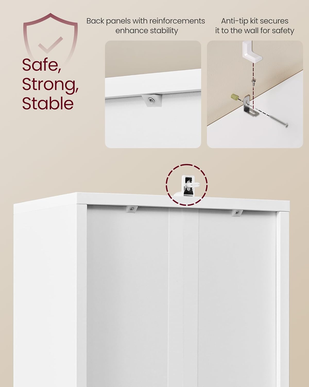 VASAGLE Biblioteca ingusta cu 6 niveluri si dulap inchis, rafturi reglabile, 24x32x175 cm, alb - imagine 2